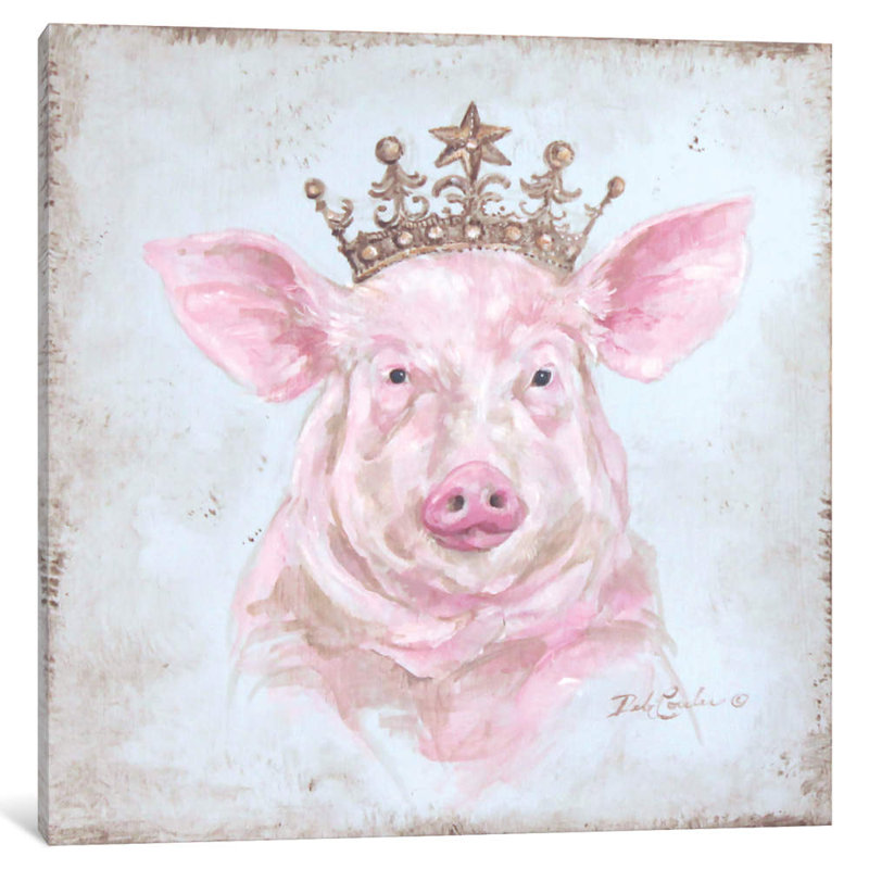 Crowned Pig by Debi Coules - Painting on Canvas, 45.72 cm H x 45.72 cm W x 1.91 cm D, No Frame