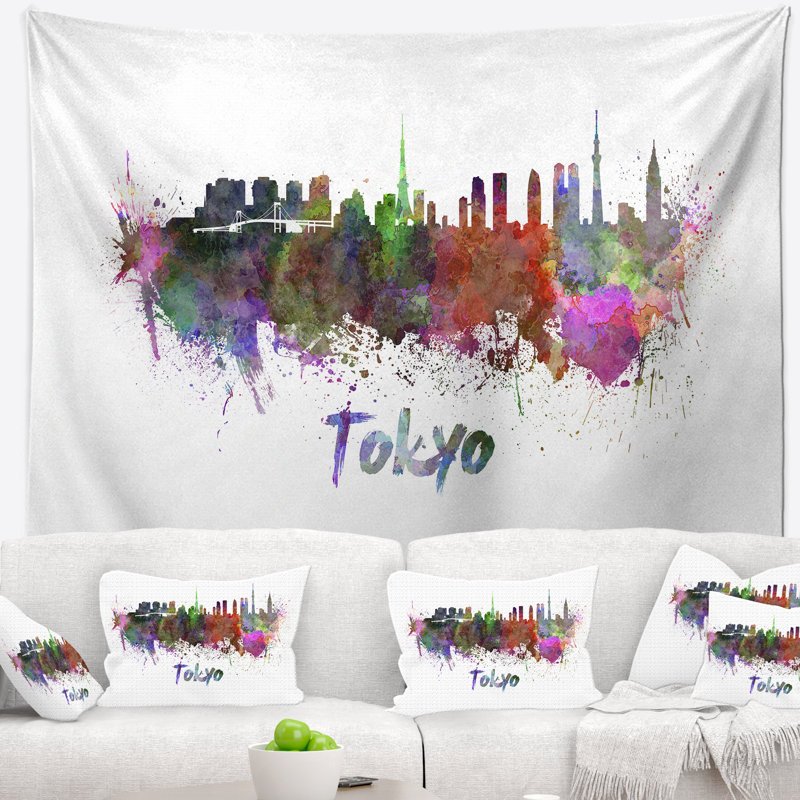 Tapisserie de tokyo skyline Cityscape, H 32 po x l 39 po