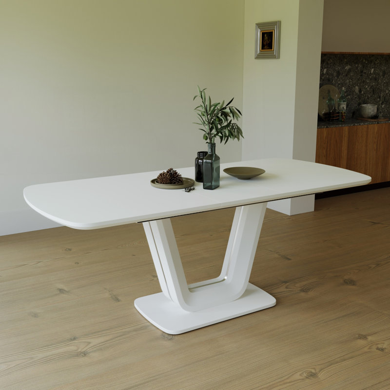 Table de salle à manger de 62,99 à 78,74 po blanc gris, table de salle à manger en panneau de fibres à densité moyenne et table de salle à manger extensible de style industriel moderne avec pieds en forme de U, convenant à la maison et au bureau