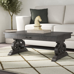 Amree Solid Wood Trestle Coffee Table with Storage