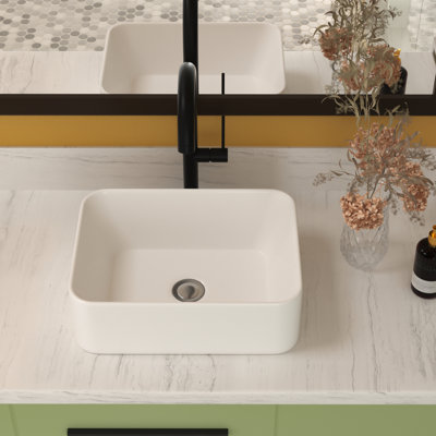 Modern 16"X12" Ceramic Bathroom Vessel Sink - White, Stain-, Counter Mount Rectangular Modern, Stain Countertop