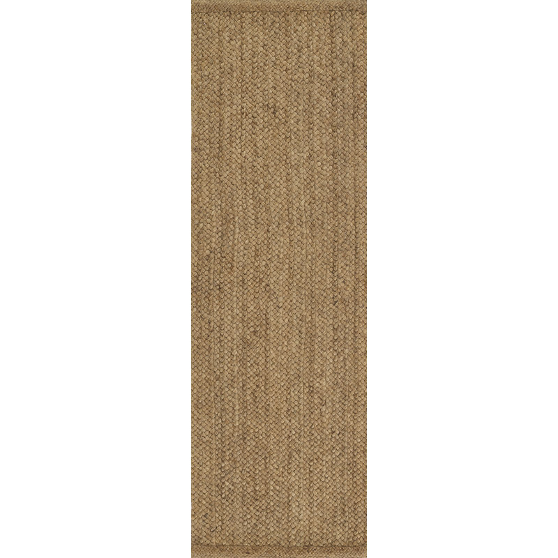 Tapis en jute tissé à plat de couleur unie Barakha, Brun, Tapis de couloir 2 pi 6 po x 8 pi
