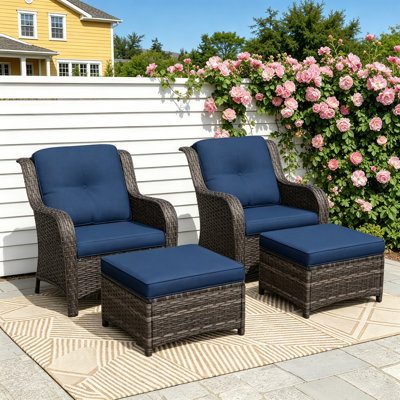 2-Person Polyethylene (PE) Wicker Outdoor Conversation Sets with 2 Chairs And 2 Ottomans