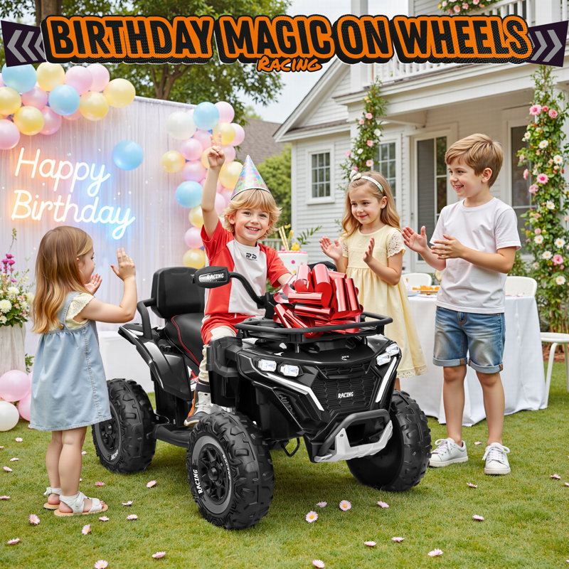UTV électrique 24V 4WD pour enfants avec télécommande, grand siège et 3 vitesses, Noir