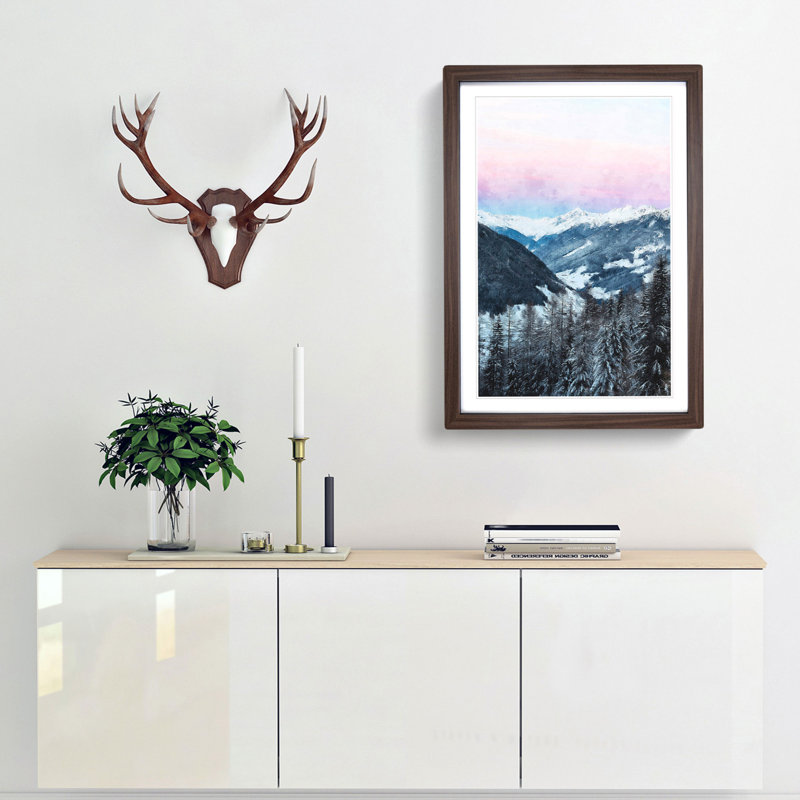Pink Sky Over The Mountains In Italy - Single Picture Frame Print on MDF, 63cm H x 45cm W x 2cm D, Walnut Framed