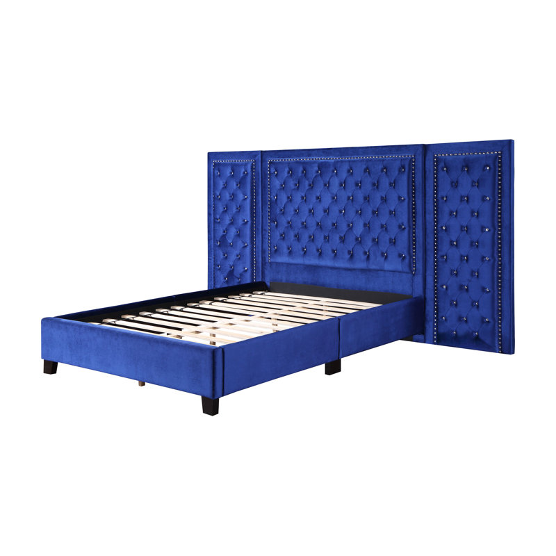 Lit plateforme tapissier Engeltje, Très grand lit Eastern, Bleu