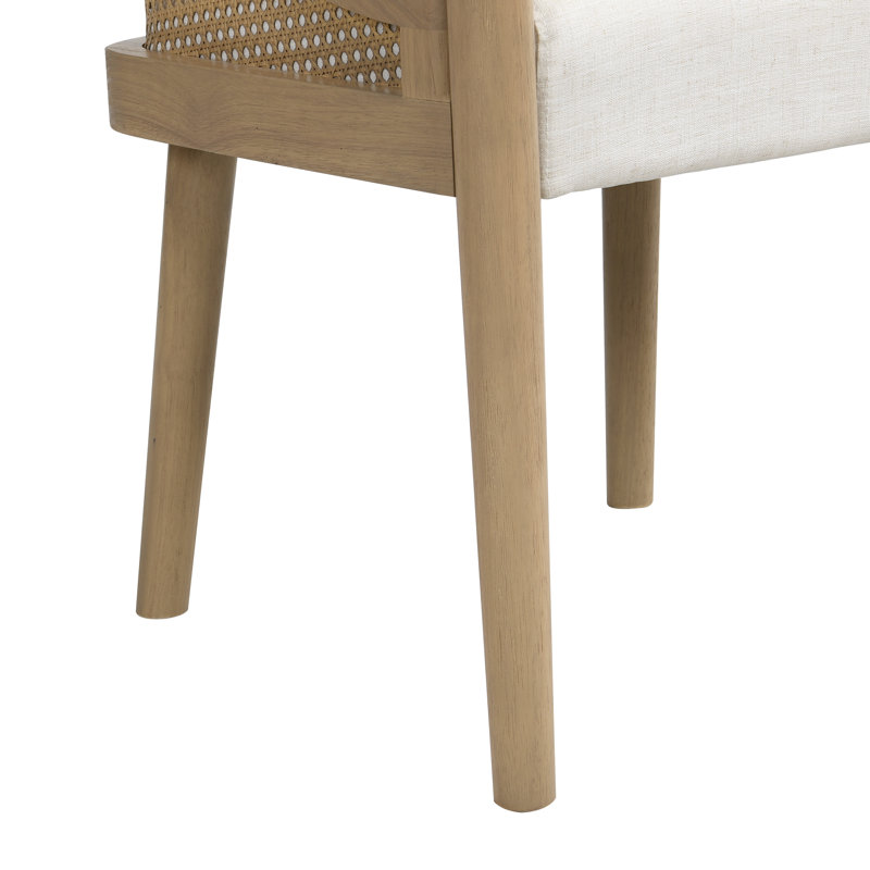 Chaise de salle à manger moderne Paxon en bois d'hévéa massif avec dossier en rotin et assise rembourrée, 4