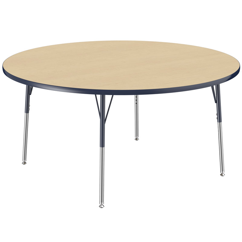 Table ronde à hauteur réglable, H 24 po x L 60 po x l 60 po, Érable / bleu marine, Gris