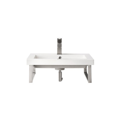 Boston Glossy White Resin Rectangular Wall Mount Bathroom Sink with Overflow