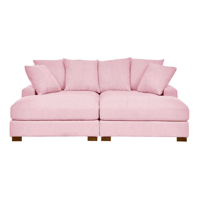 86" Upholstered Corduroy Sofa With Solid Wood Legs, Pink