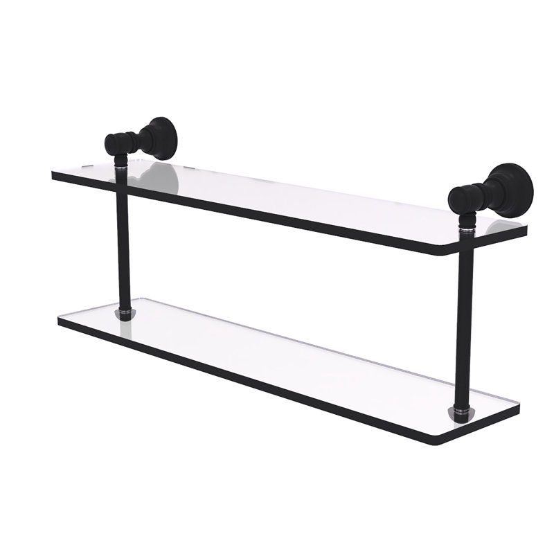 Freyja 2 Piece Glass Tiered Shelf, Matte Black, 5.6" H x 22" W x 9.2" D