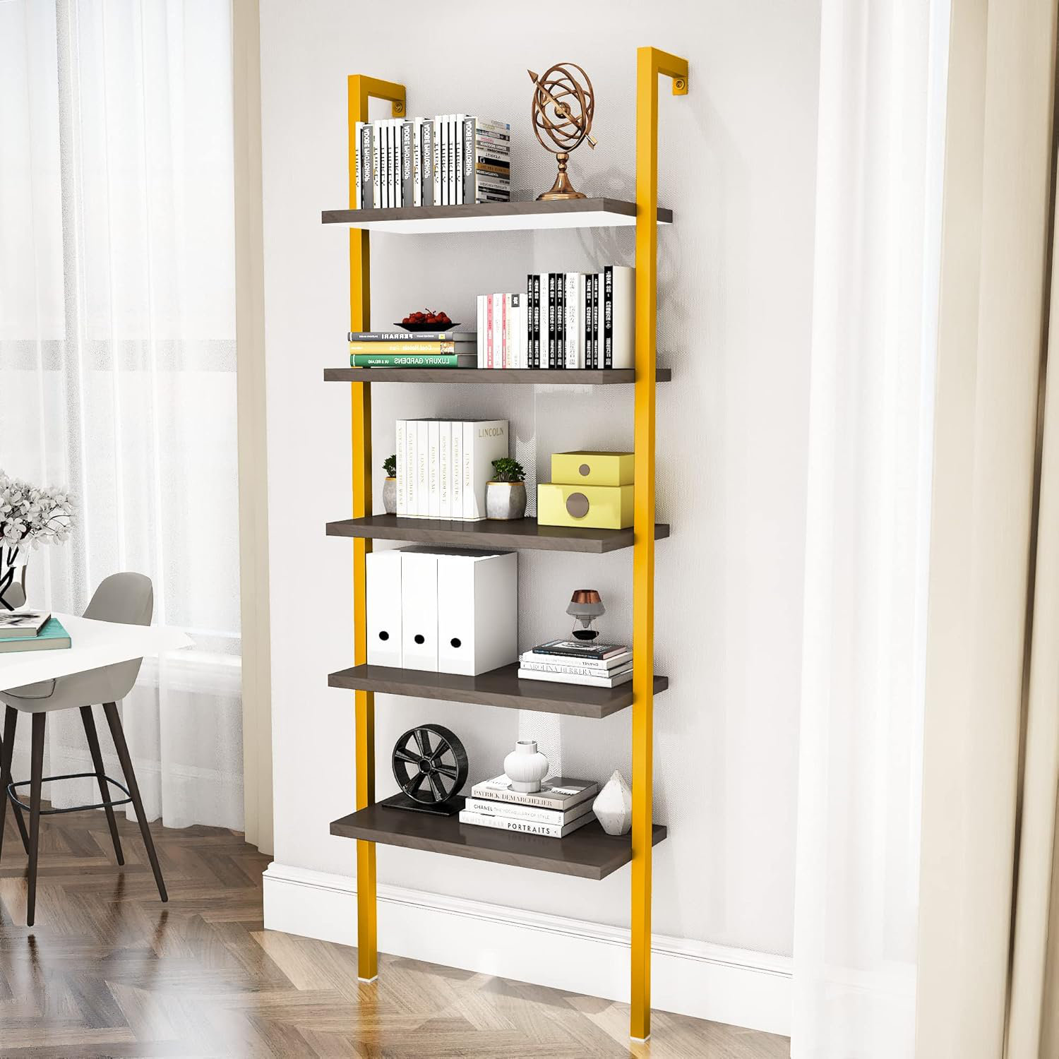 Mercer41 Industrial Wall-Mounted Ladder Bookcase - 5-Tier Space-Saving ...