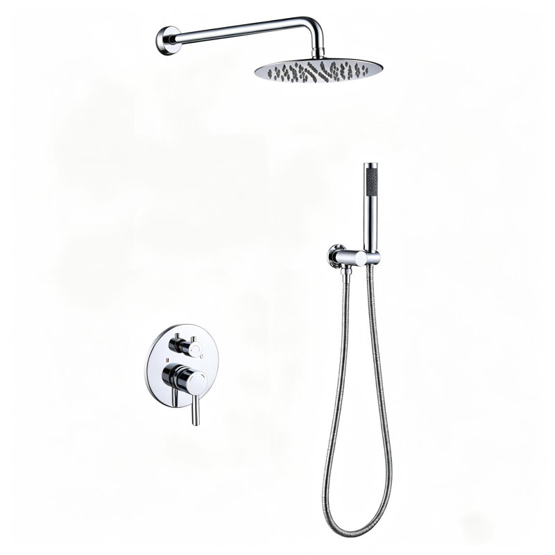 Shower System Shower Faucet Combo Set Wall Mounted With 10" Rainfall Shower Head And Handheld Shower Faucet, Chrome Finish Shower Faucet Rough-In
