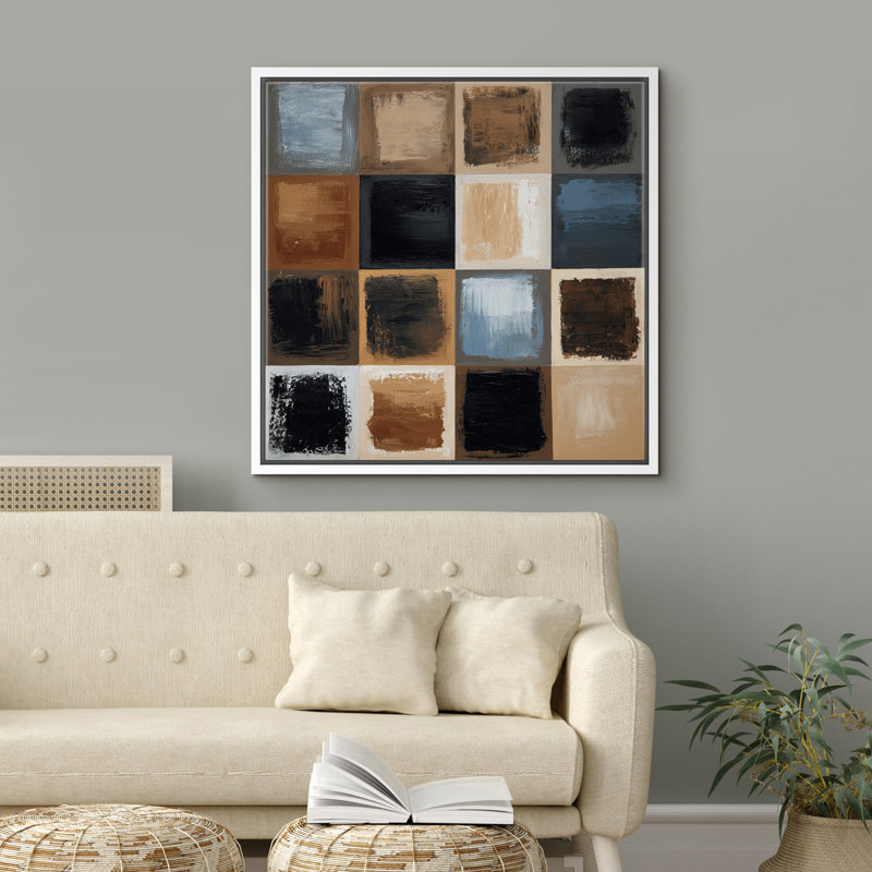 «Modern Neutral Color Color Brushstroke Squares», reproduction d'art encadrée sur toile de la chambre principale, Blanc