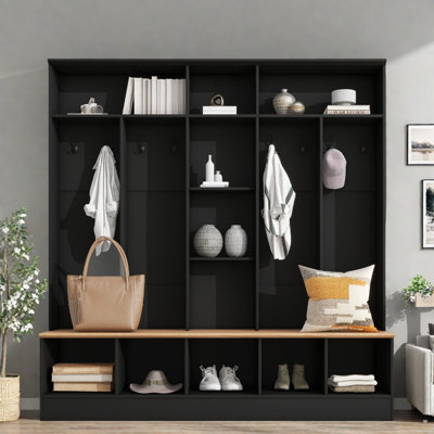 Wide Design Hall Tree With Storage Bench, Shoe Cabinet, Shelves And 8 Hooks by Red Barrel Studio