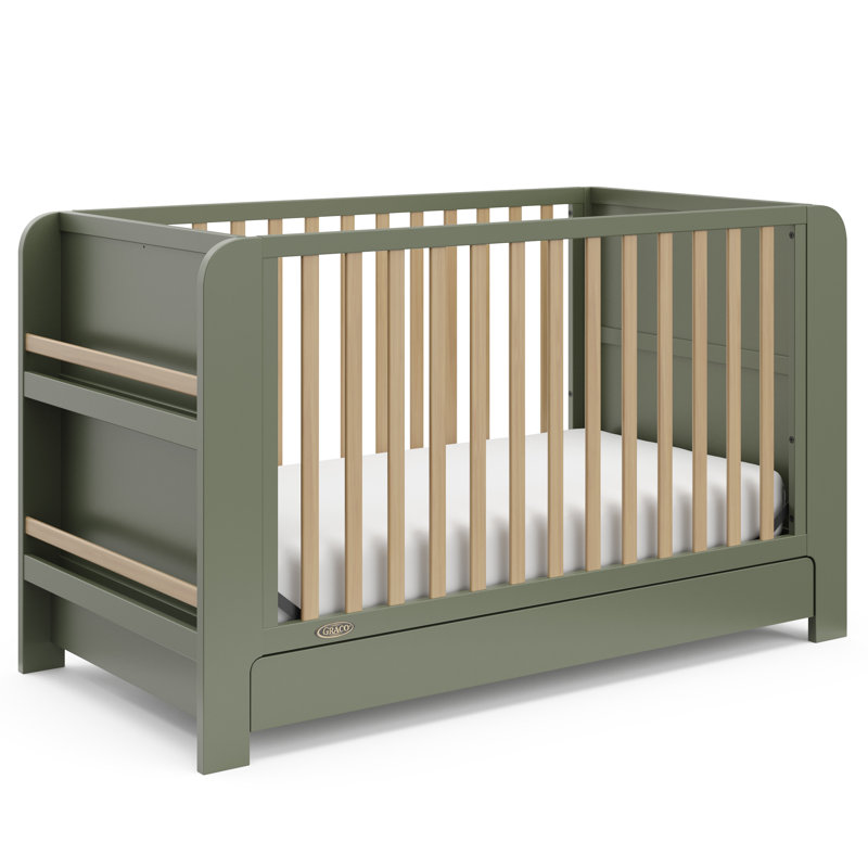 Read-With-Me 4-In-1 Convertible Crib With Drawer, Crib, Olive/Driftwood