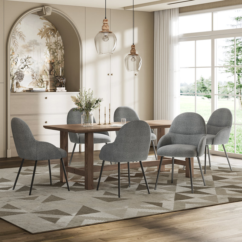 Antin Upholstered Dining Chair With Ergonomic Back And Metal Legs, Light Grey Linen
