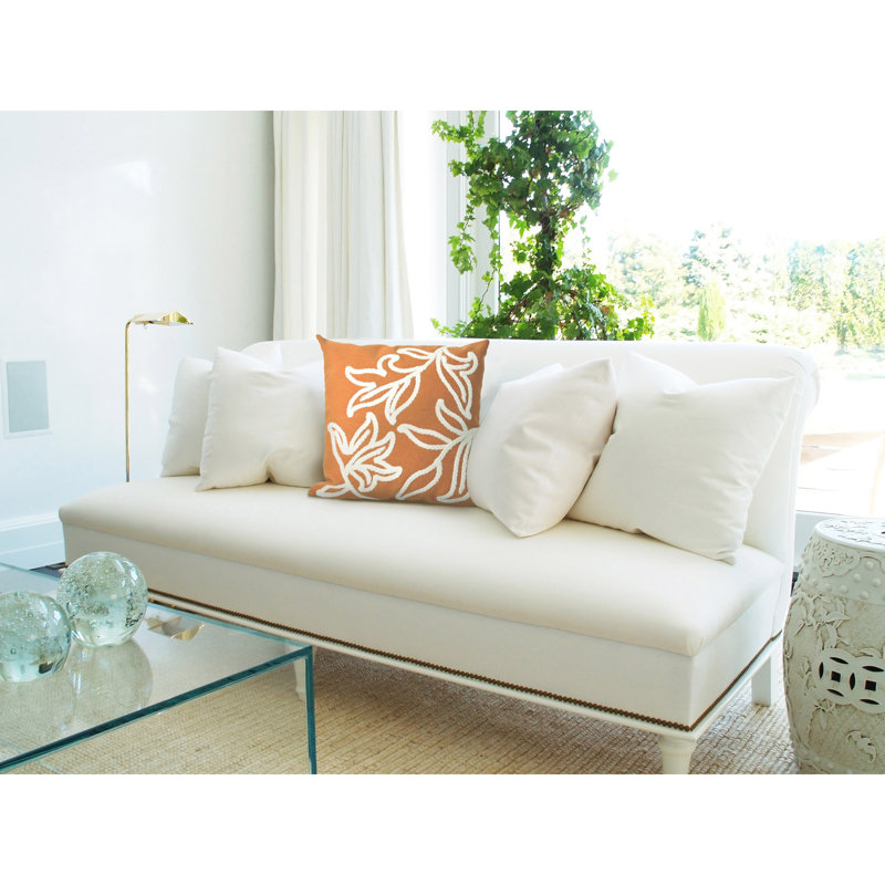Orange Embroidered Round Polyester Indoor/Outdoor Pillow