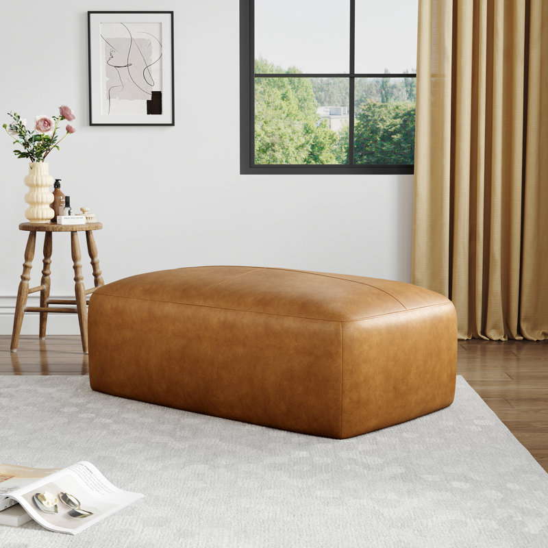 Hustle Square Top-Grain Genuine Leather Ottoman, Brown