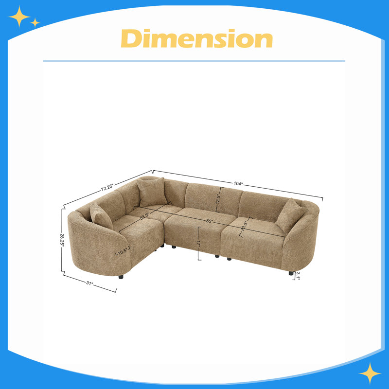 104" L-Shaped Curved Contemporary Sectional Sofa: Plush 4-Seater, Sculptural Design & Premium Bouclé Upholstery – Modern Luxury for Spacious Living