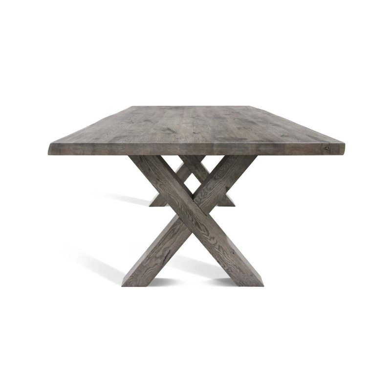 Alvardo Solid Wood Dining Table, 76cm H x 180cm L x 90cm W, Grey Wood, Black