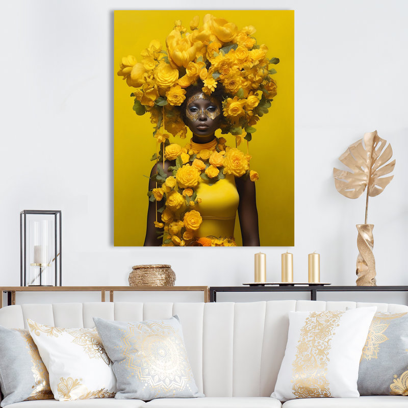 «Orisha Oxum African Floral Goddess», reproduction d'art sur toile encadrée, H 32 po x l 16 po x P 1 po, Toile tendue