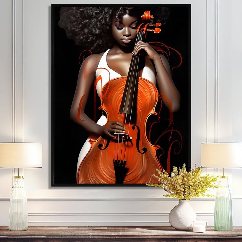 Contrebasse - décor d'art mural musicien, H 20 po x l 12 po x P 1 po, Toile avec cadre flottant noir