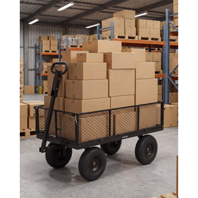 Chariot de jardin robuste en acier de 454 kg (1000 lb) – Pneus pneumatiques tout-terrain de 33 cm (13 po) – Côtés en filet amovibles – Poignée pivotante à 180° – Chariot utilitaire polyvalent pour pelouse, jardin et ferme – Vert, GW-1001-2