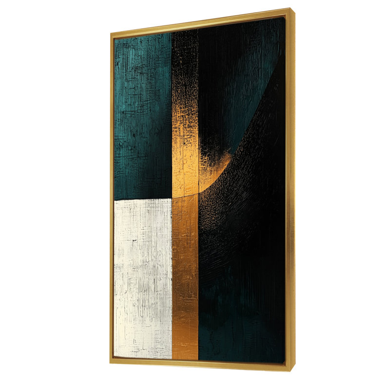 Rocco, abstrait géométrique, échos d'émeraude et d'or II - impressions sur toile géométriques, H 60 po x l 28 po, Doré