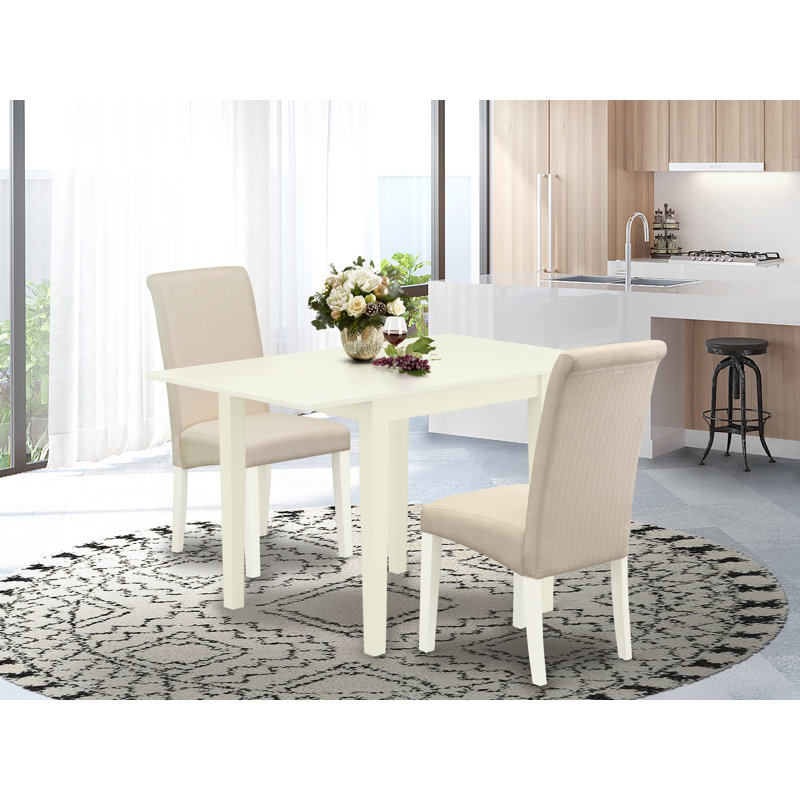 Solid Wood Top - Dining Room Set - Seats, Linen White, Cream, 3 Pieces: 1 Table, 2 Chairs