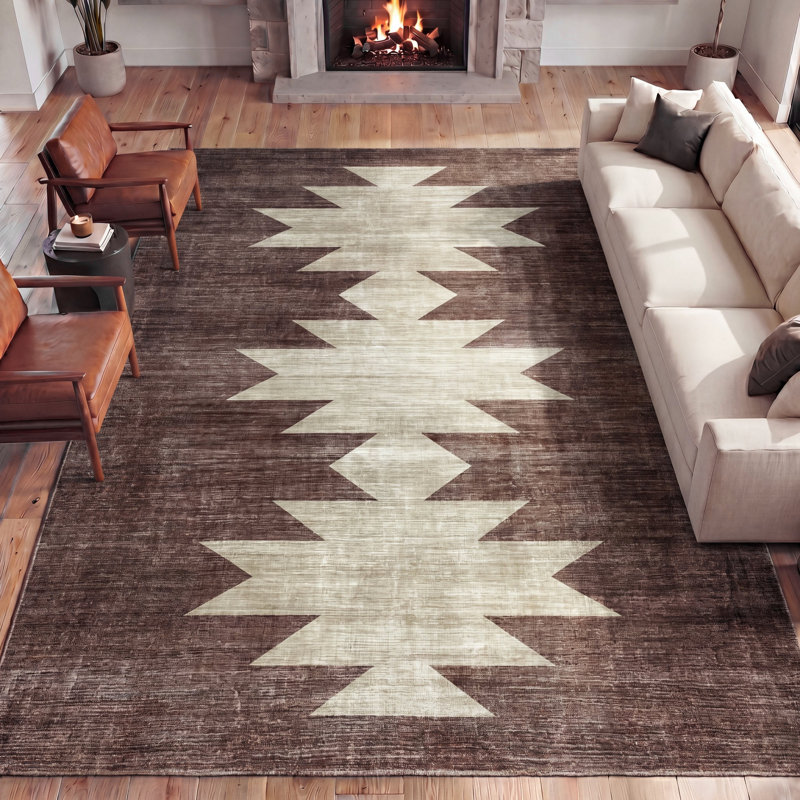 Tapis antidérapant Peyton Minimalist, Brown/Cream, Rectangle 3' x 5'
