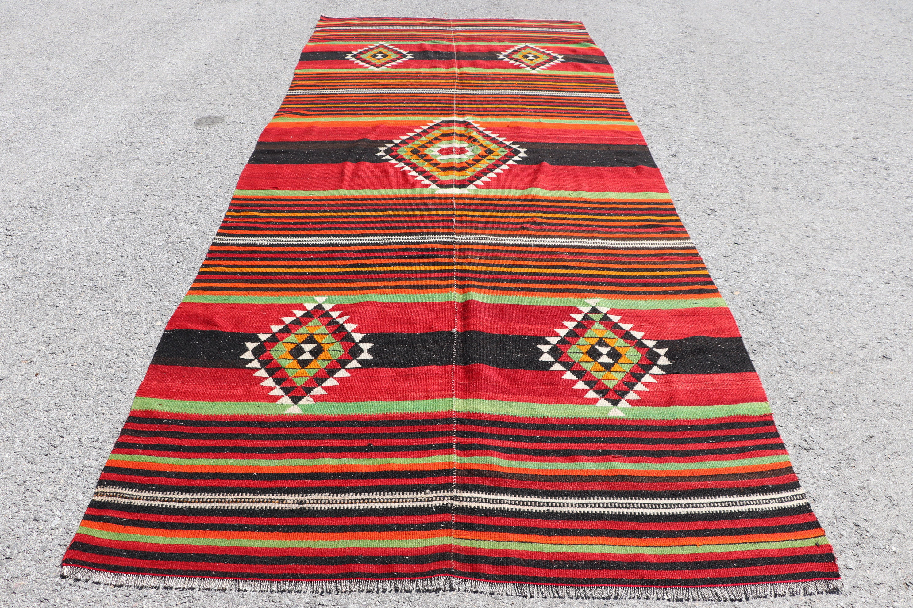 Dakota Fields Handmade Turkish Red Kilim Rug With Geometric Pattern And ...