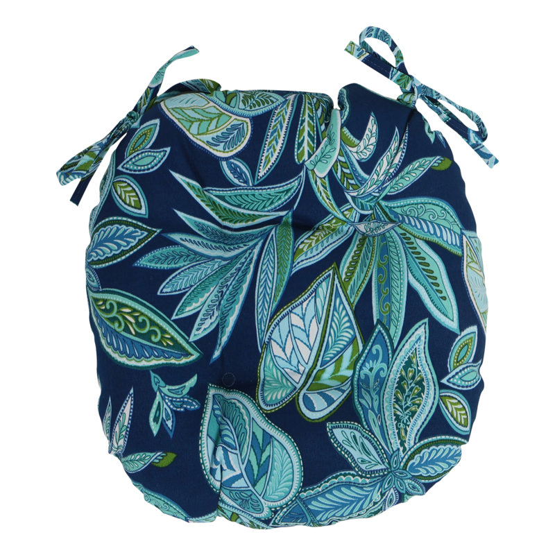 16-Inch Round Outdoor Tufted Chair Cushions (Set Of 2), Blue/Crestwood Marine Floral