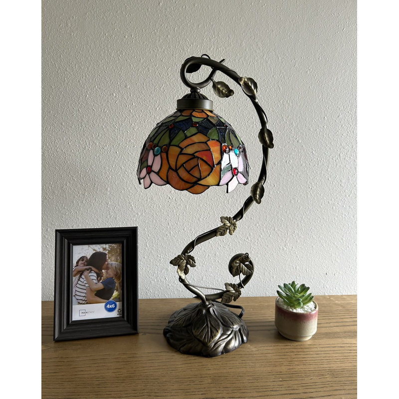 Simonson 21" Bronze Stained Glass Table Lamp with Rose Flowers