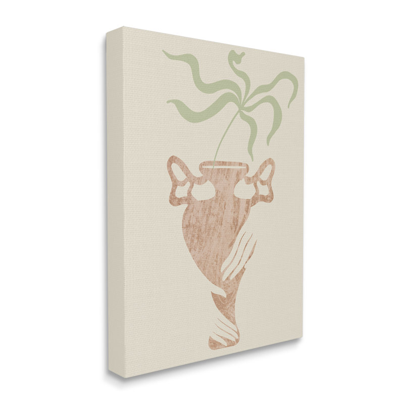 Mains tenant un vase brun avec motif de plantes botaniques, Toile tendue, L 16 po x H 16 po