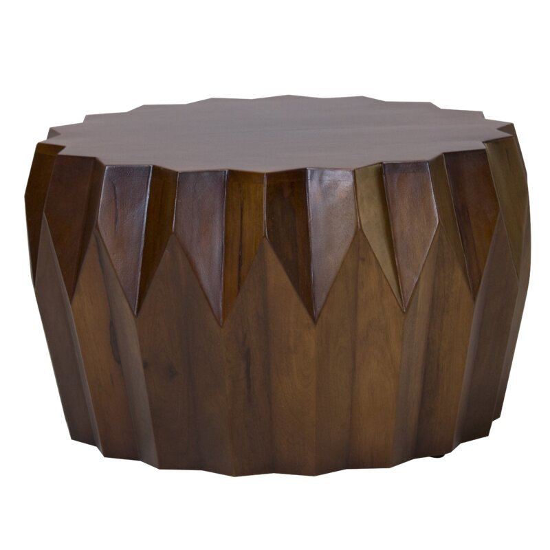 Gracie Mills 29" Brown Solid Wood Octagon Coffee Table – Transitional Drum