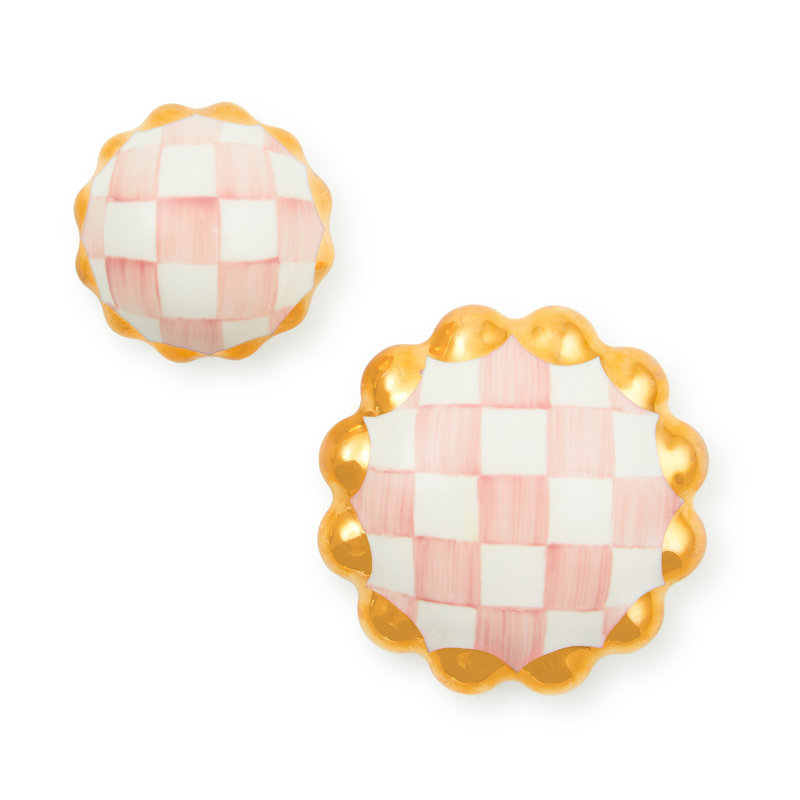 Check Round Knob, Pink/Gold Lustre, 2"