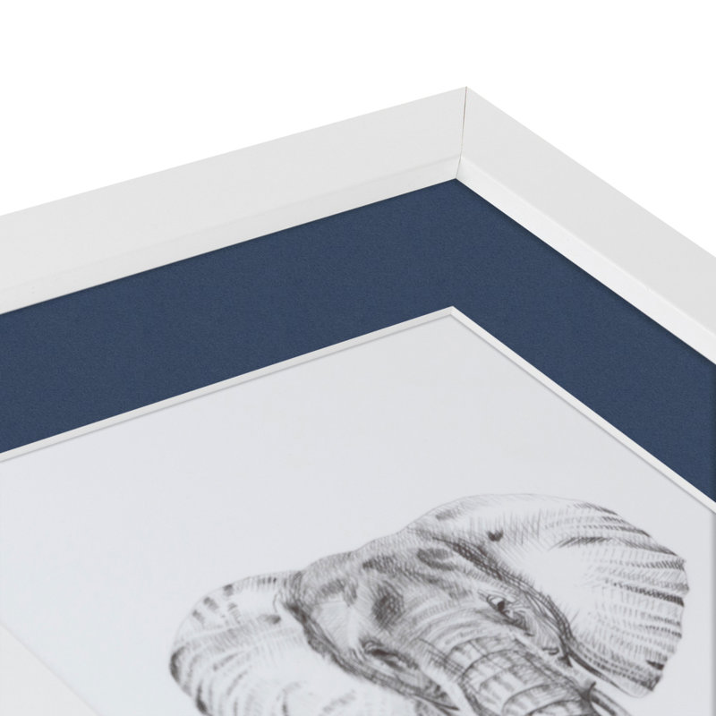 White Wood Matte Picture Frame with Mat, Midnight Blue