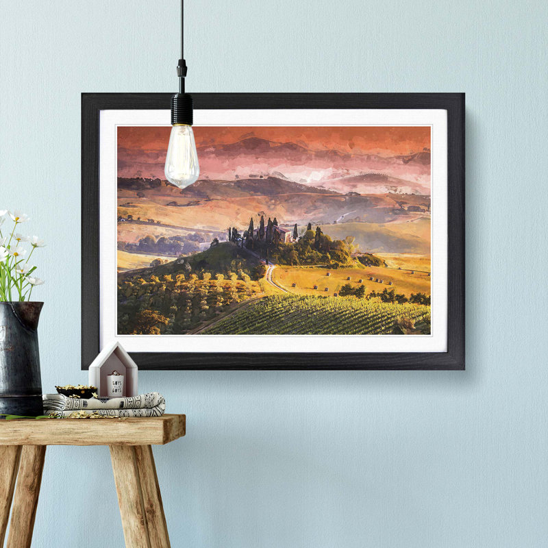 View over Tuscany in Italy in Abstract - Picture Frame Graphic Art Print on MDF, Black, 40cm H x 60cm W x 2cm D