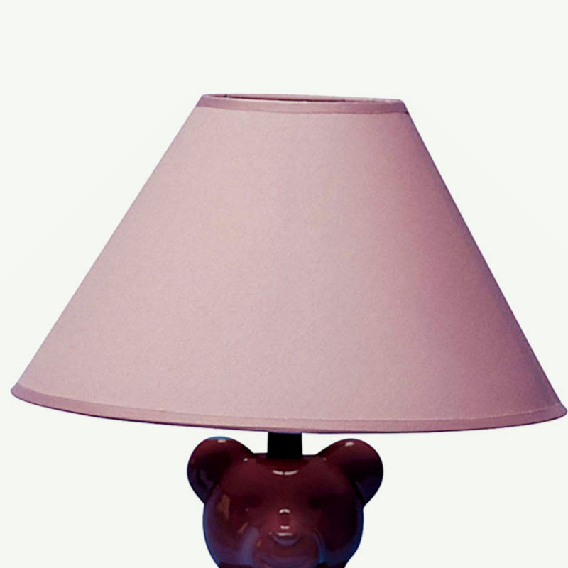 13" Tall Ceramic Table Lamp, Teddy Bear Design With Pink Finish, Linen Shade