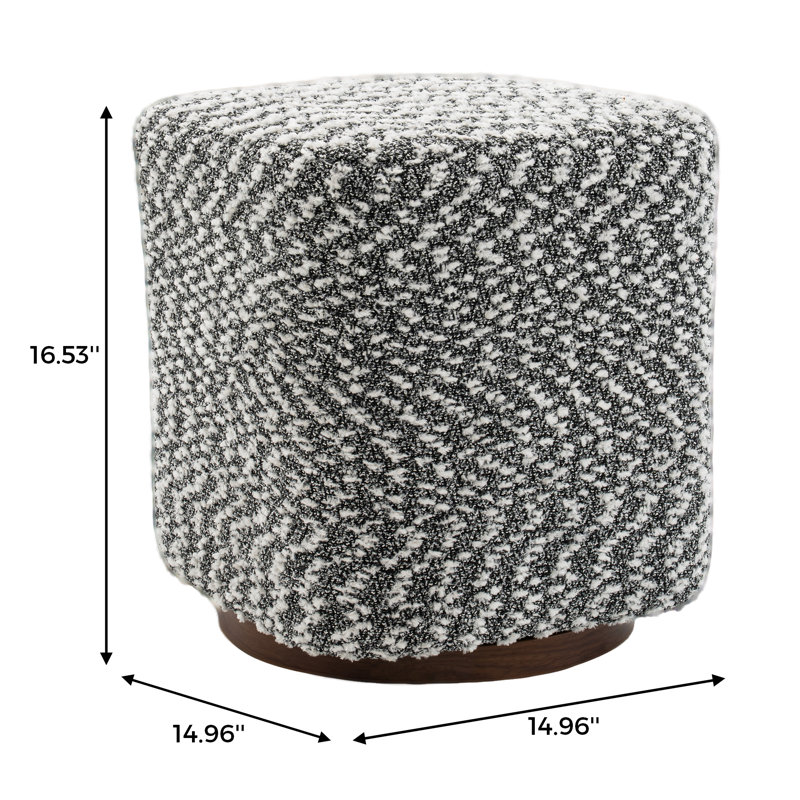 15" Wide Upholstered Swivel Pouf Ottoman, Black, Brown