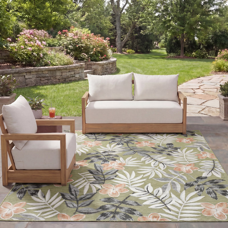 Tapis intérieur / extérieur à motif floral Cabana 405, Rectangulaire 8 pi x 10 pi