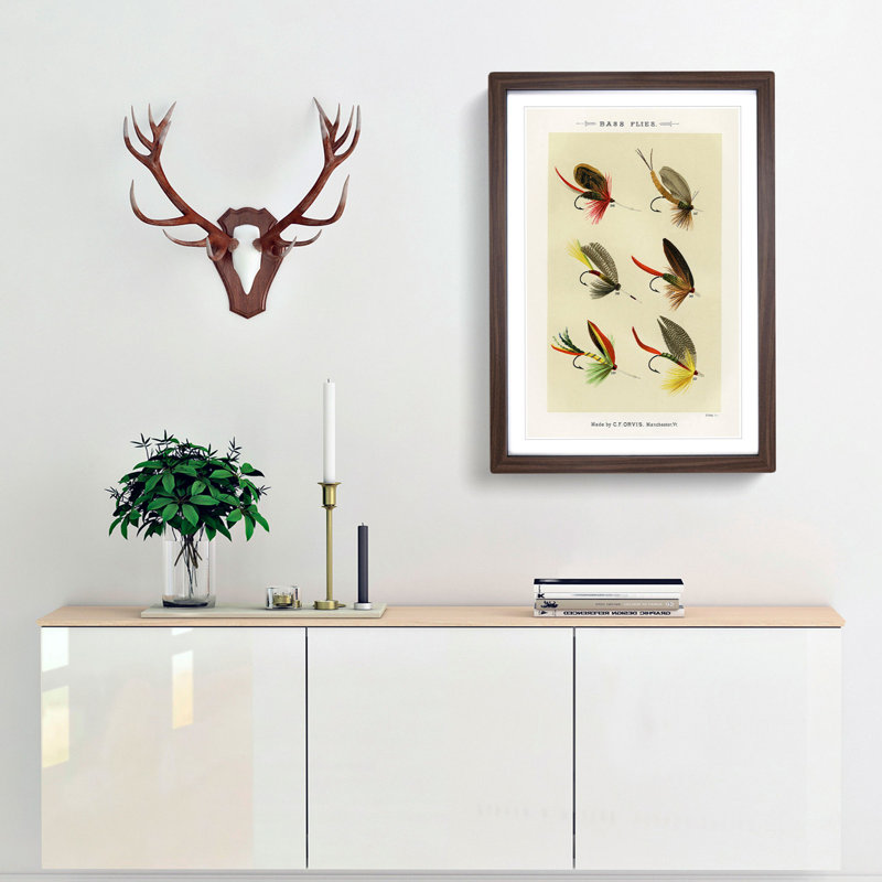 Bass Fishing Flies Versions 7 by Mary Orvis Marbury - Picture Frame Painting Print, 36cm H x 27cm W x 2cm D, Walnut Framed