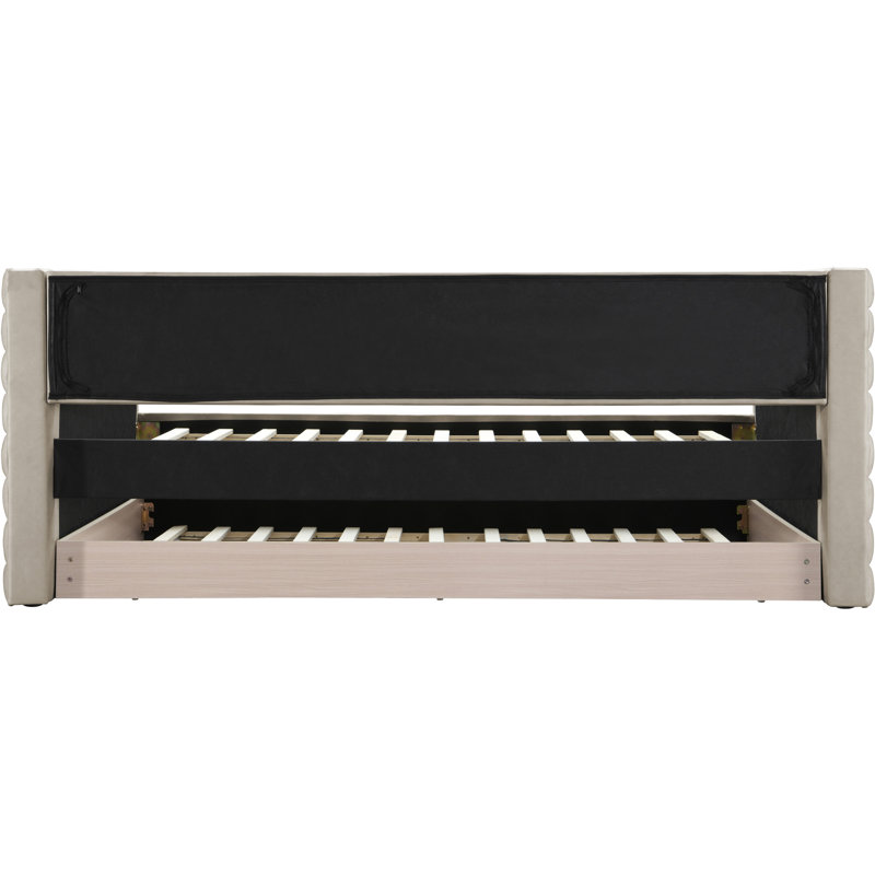 Beverly Twin Daybed with Trundle, Beige Vegan Leather