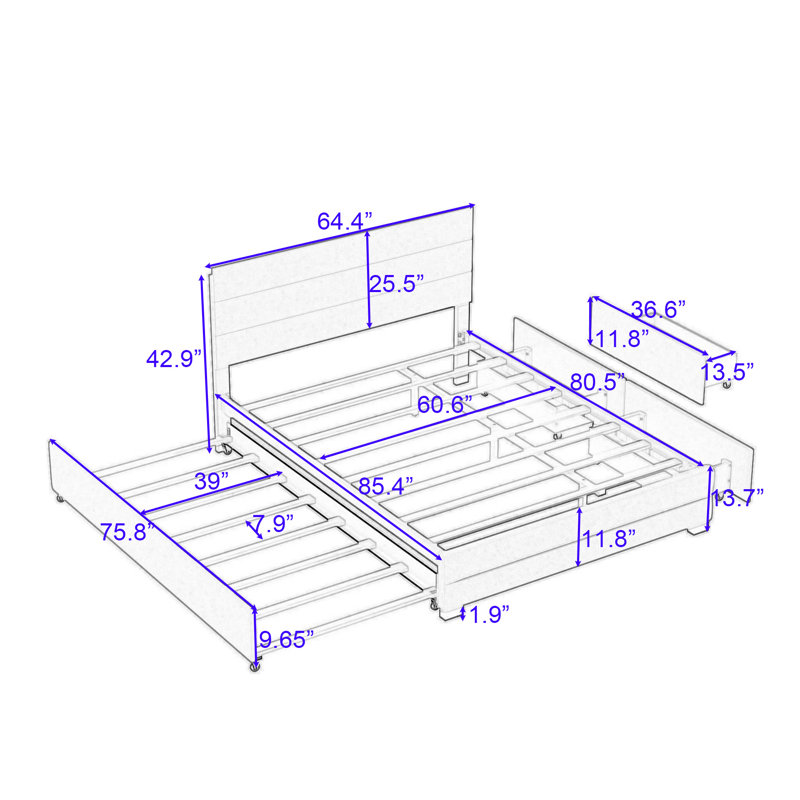 Latitude Run® Hamden Queen Size Upholstered Platform Bed with Twin Size ...