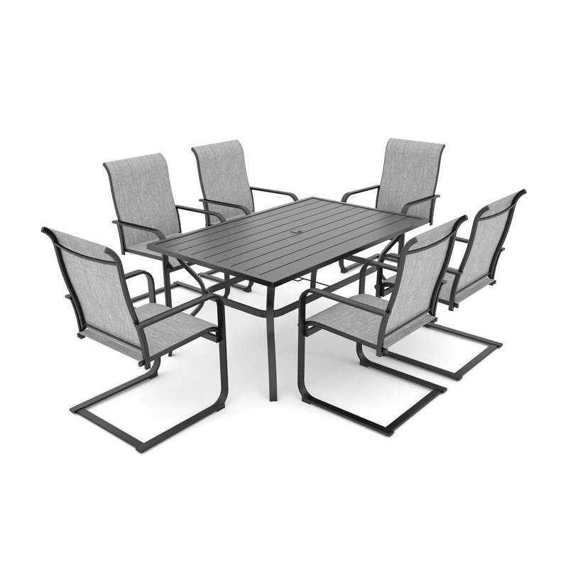 6 - Person Patio Dining Set With C-spring Dining Armchairs, Gray