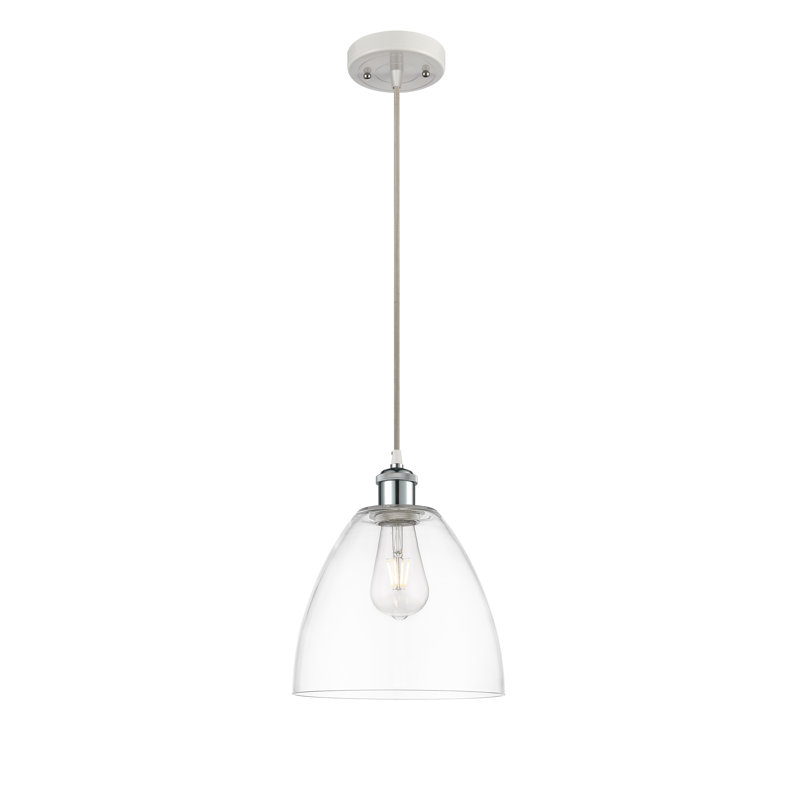 Haruka 1 - Light Single Pendant, Clear, 13.25" H x 9" W x 9" D, White/Polished Chrome