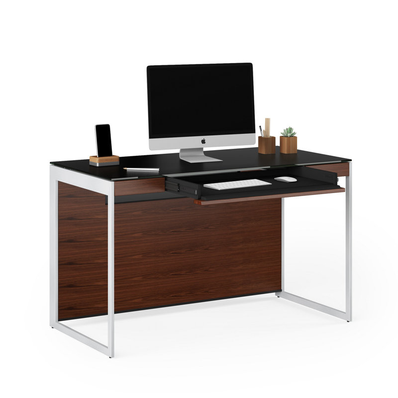 Sequel Desk With Back Panel, Chocolate Stained Walnut/Satin Nickel