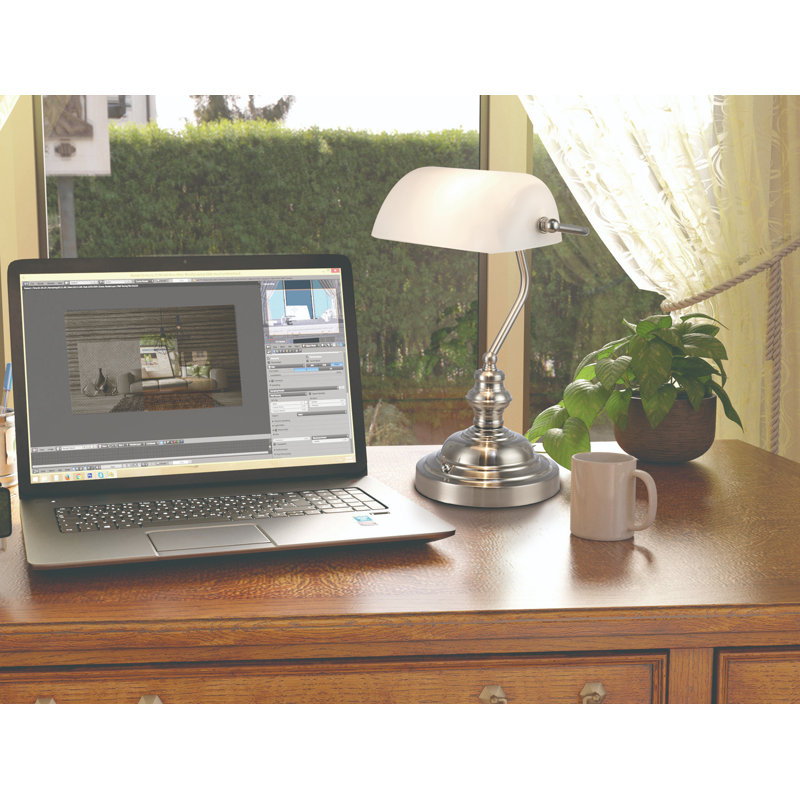 Krantz Metal Bankers Lamp, Antique Brass/Green