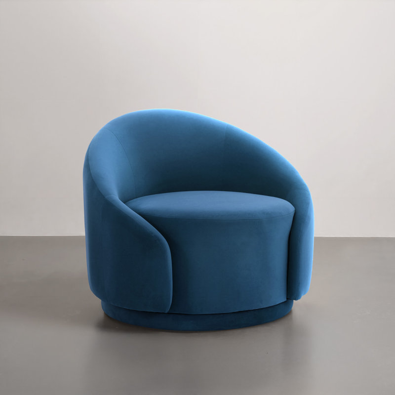 Fauteuil demi-tonneau pivotant rembourré Aunna, Velours bleu